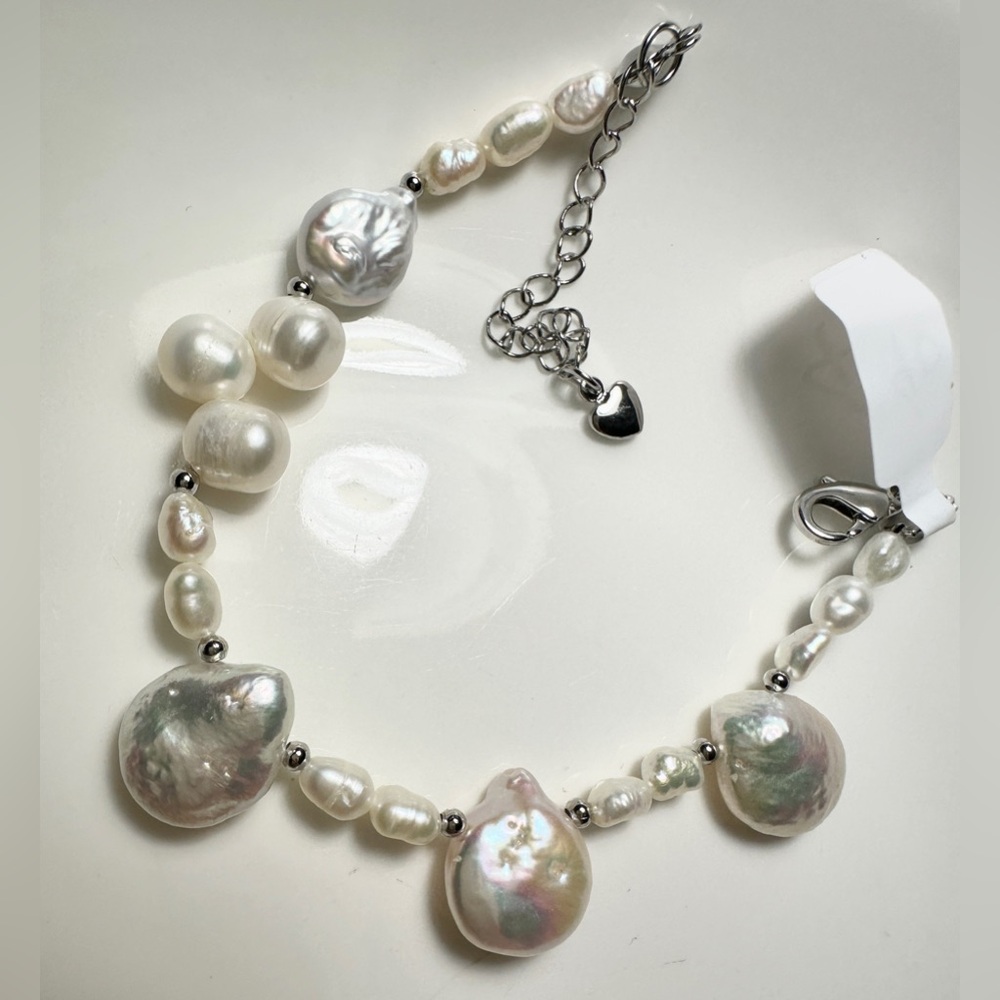 Lustrous Genuine Freshwater Keshi Pearl Necklace, or 3 Bracelets apart - Picture 5 of 5